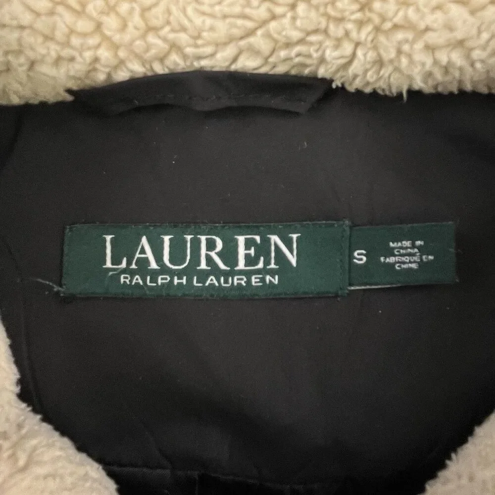 Lauren Ralph Lauren Down Puffer Coat Women's S Black Feather Removable Fur Hood